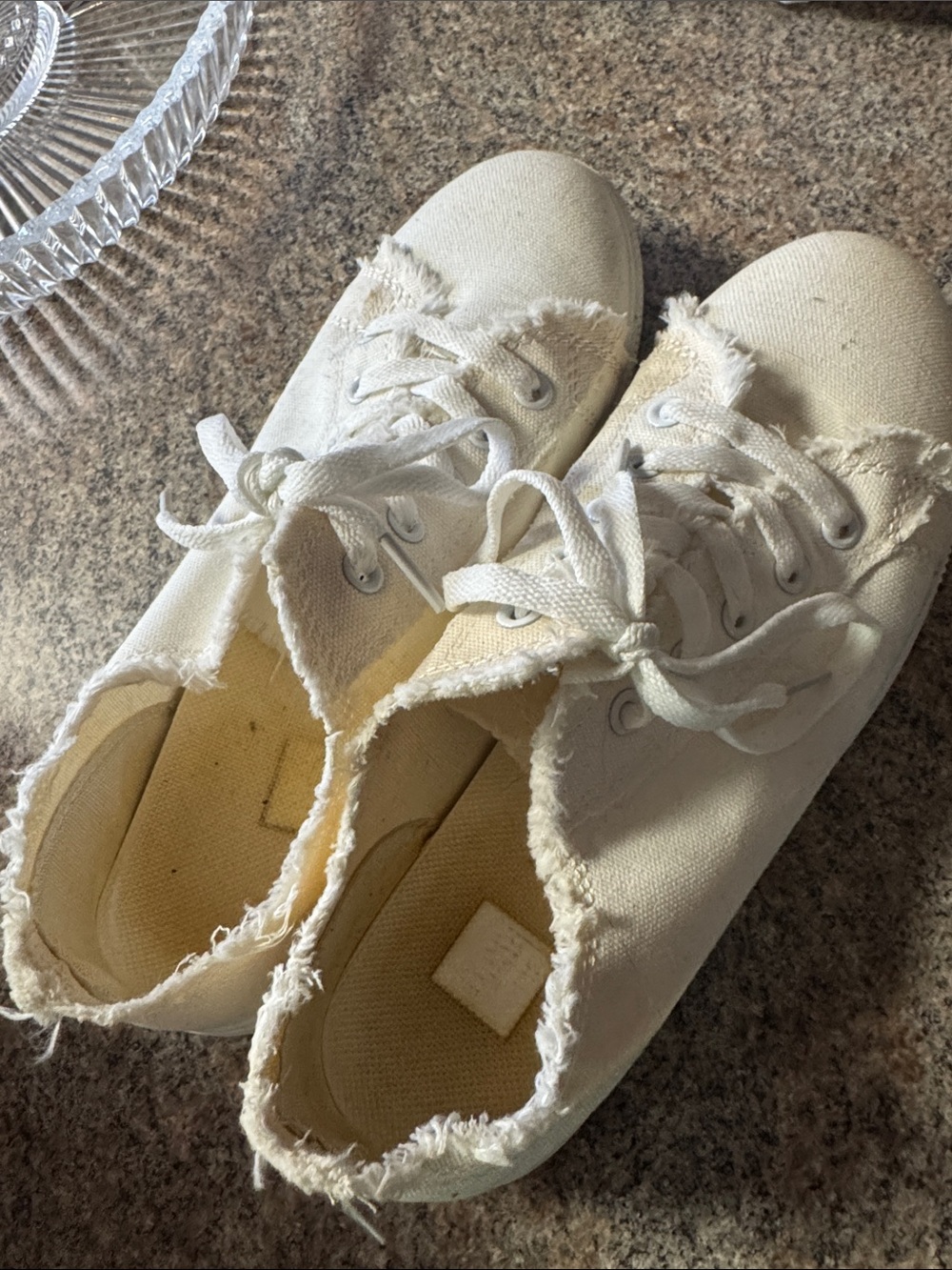 Canvas Fringe Lace-Up Sneakers — Cream